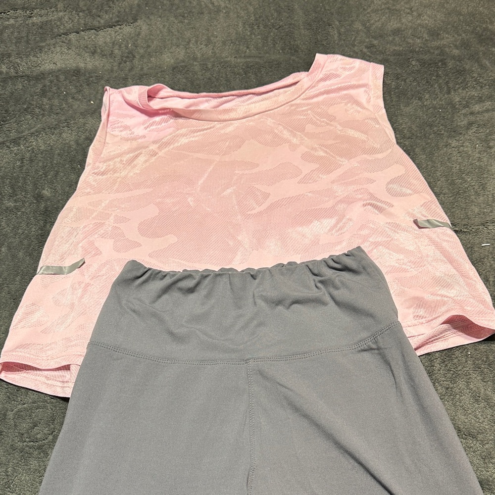 Pink Camouflage Tank Top and Gray biker shorts Set